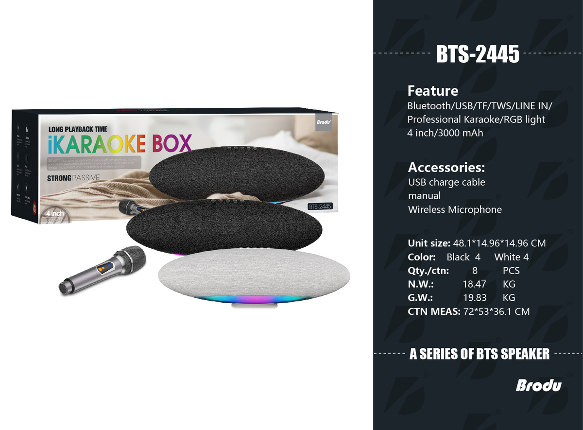 Bluetooth/USB/TF/TWS/LINE IN/Professional Karaoke/RGB light4 inch/3000 mAh
