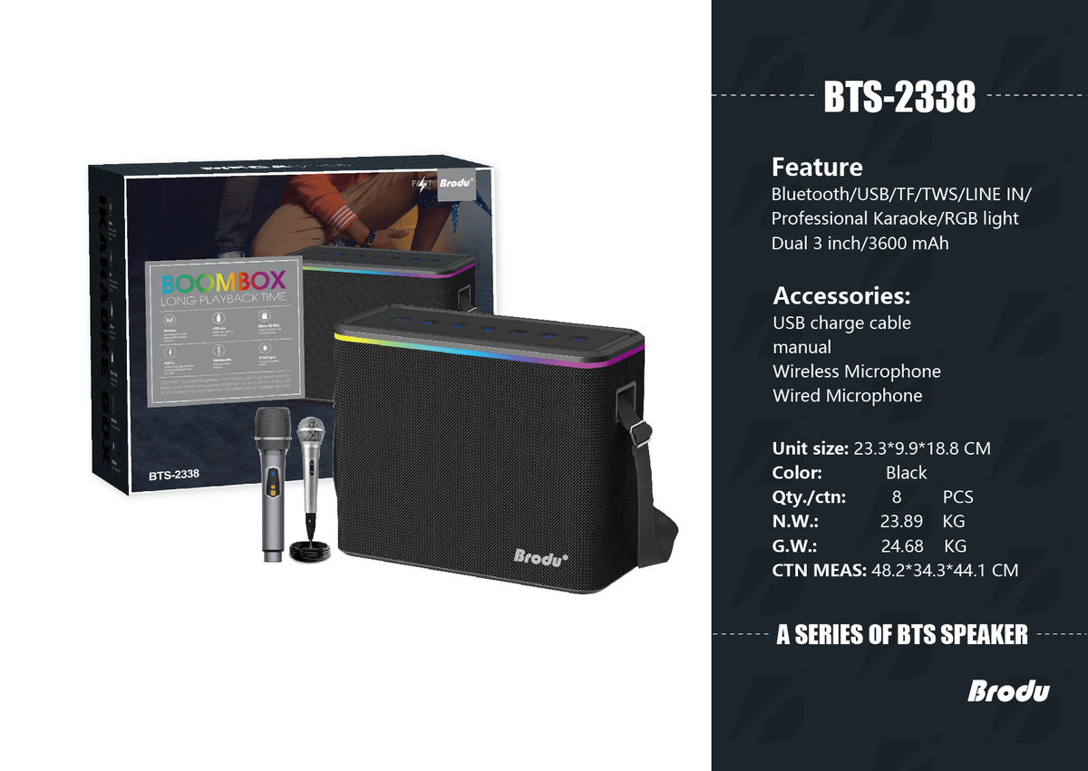 Bluetooth/USB/TF/TWS/LINE IN/Professional Karaoke/RGB lightDual 3 inch/3600 mAh