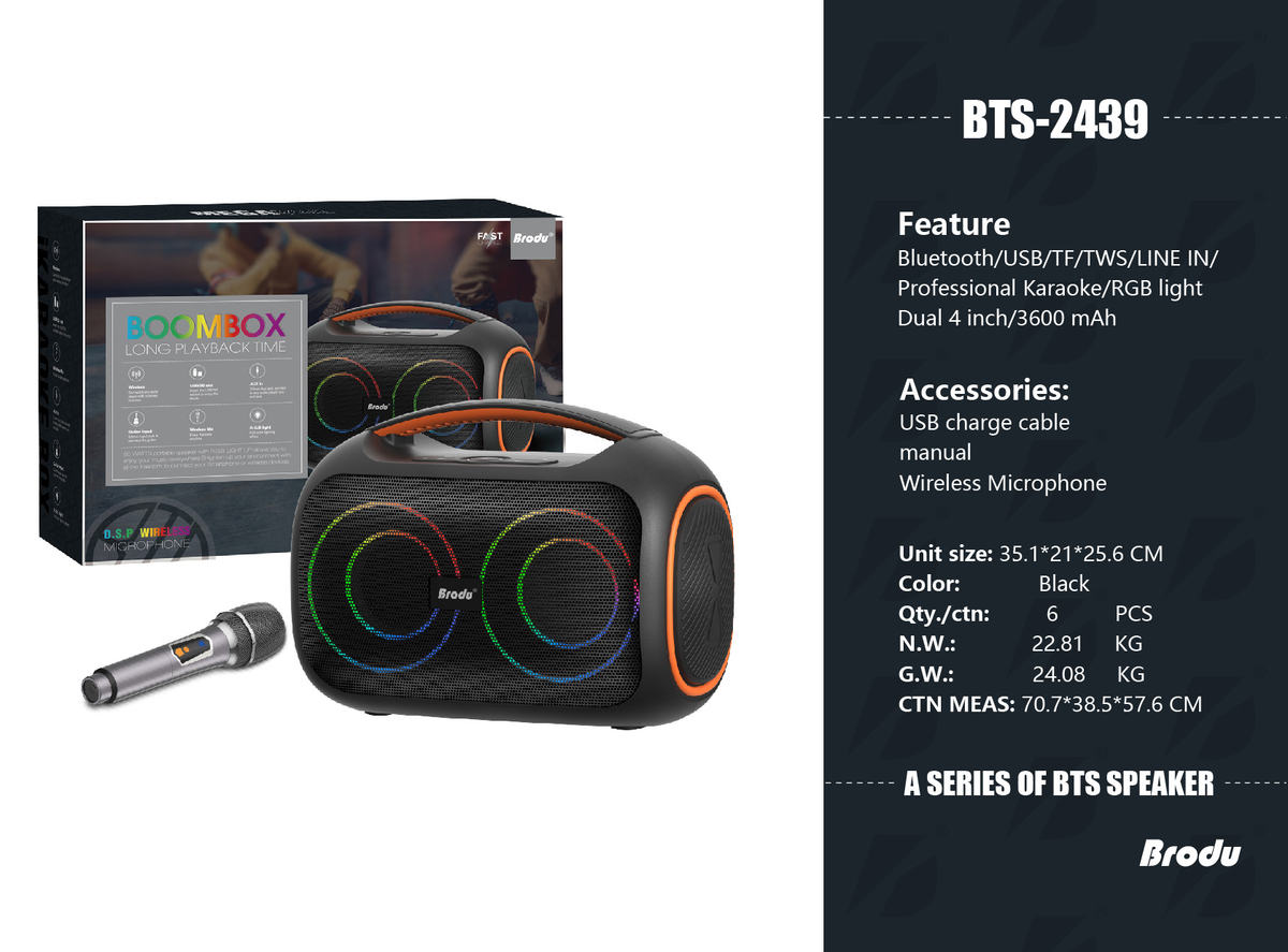 Bluetooth/USB/TF/TWS/LINE IN/Professional Karaoke/RGB lightDual 4 inch/3600 mAh