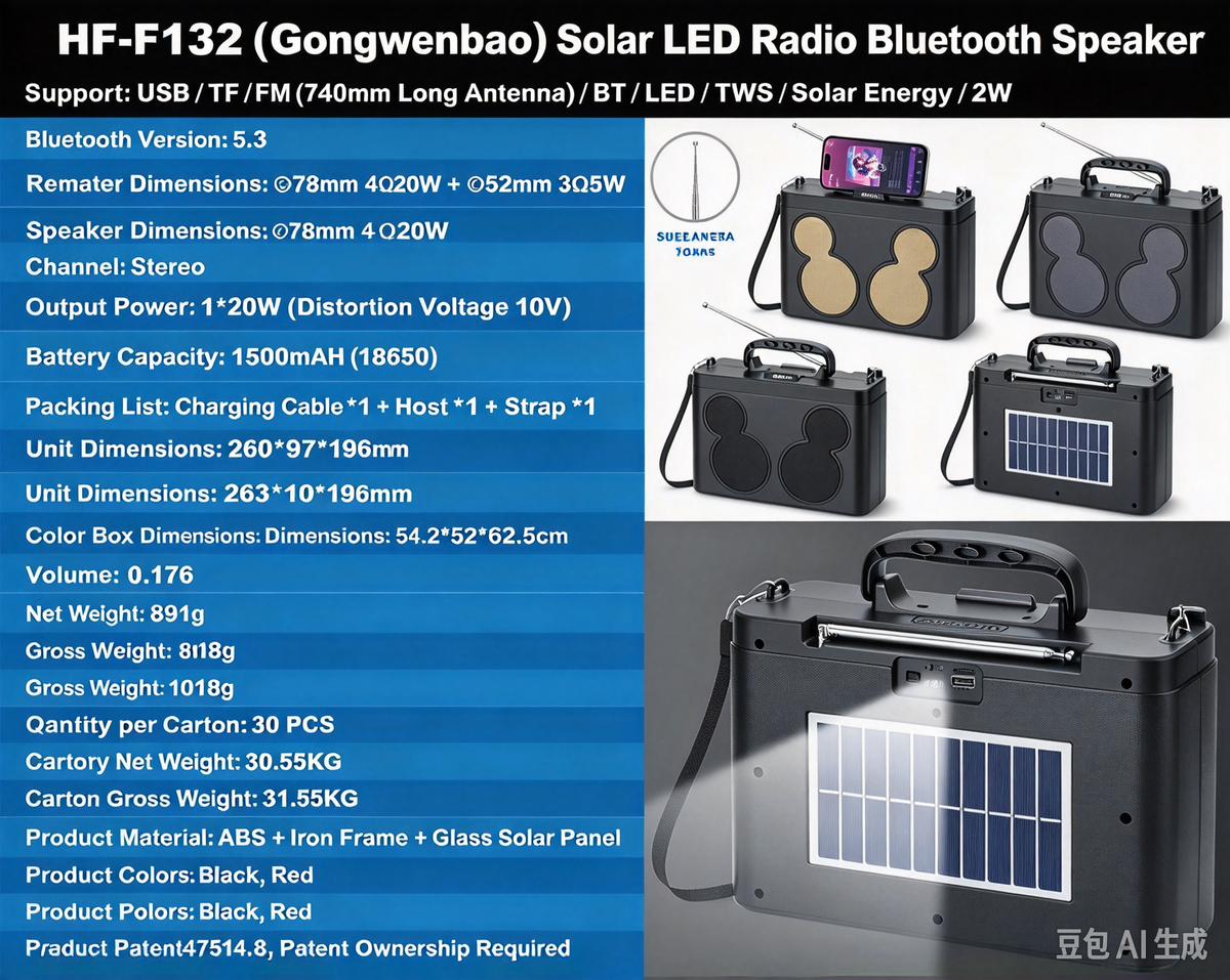 Solar LED Radio Bluetooth Speaker